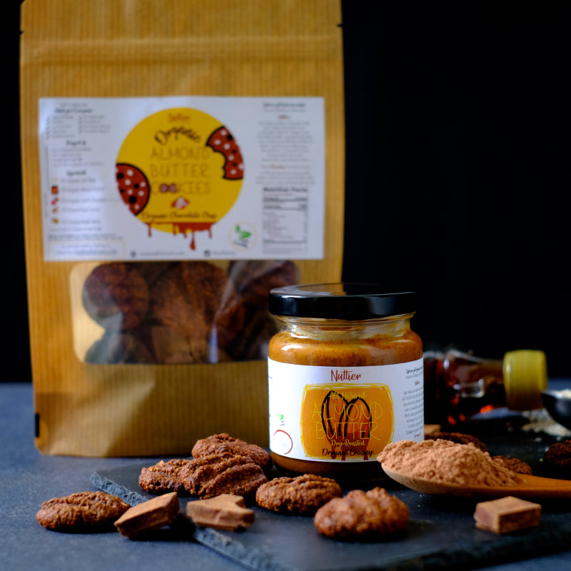 Nuttier Chocolate Lovers Bundle - All Natural Organic Almond Butter and Organic Chocolate Chip Almond Butter Cookies