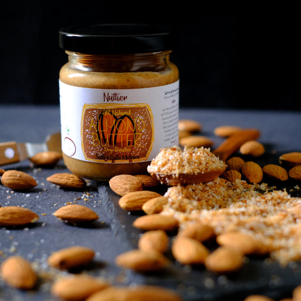 Nuttier All Natural Organic Salted Gula Melaka Almond Butter Crafted In Singapore made with toasted coconut and organic pink Himalayan Sea salt